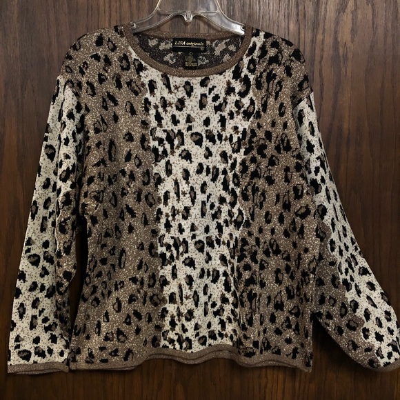 Vintage Leopard Print Metallic Beaded Sweater Lisa Originals Large - Picture 8 of 15